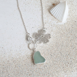Sea Glass and Flower Necklace