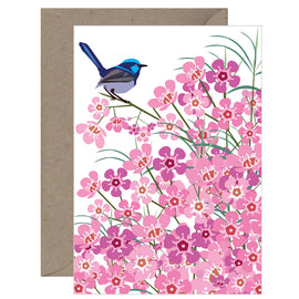 Blue Wren on Geraldton Wax Card
