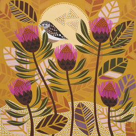 Spotted Pardalote Amongst the Isopogen Print