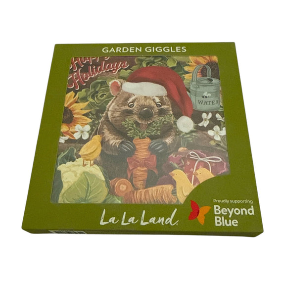 Cover of card set showing wombat with a Christmas Hat.