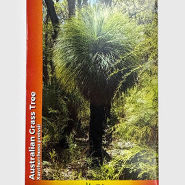 Australian Wildflower Seeds packaging with an image of a grass tree and text.
