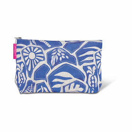 Large Linen Cosmetic Bag, Blue Oasis