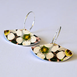 Earring - White Diamond, Neutral Layered Fan Hoop