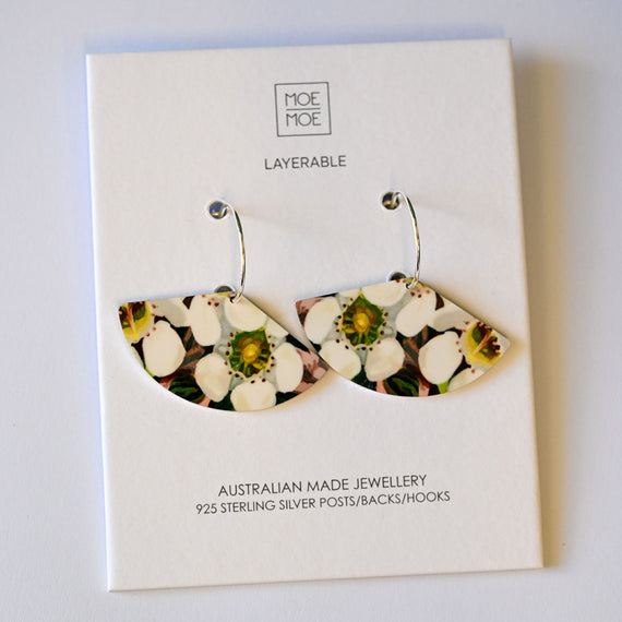 Earring - White Diamond, Neutral Layered Fan Hoop