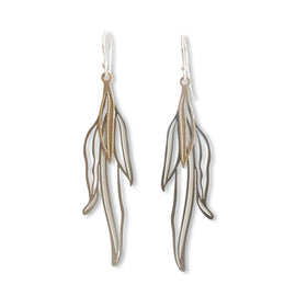 Earrings - Long Triple Leaf Drop, Gold