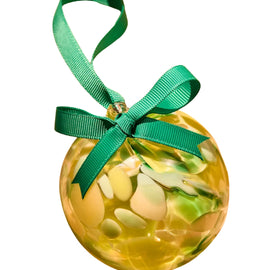 Decorative ornament with a green ribbon on a white background