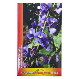 Australian Wildflower Seeds packaging with purple flowers and red border