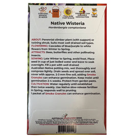 Seeds packet for Native Wisteria with planting instructions on a white background