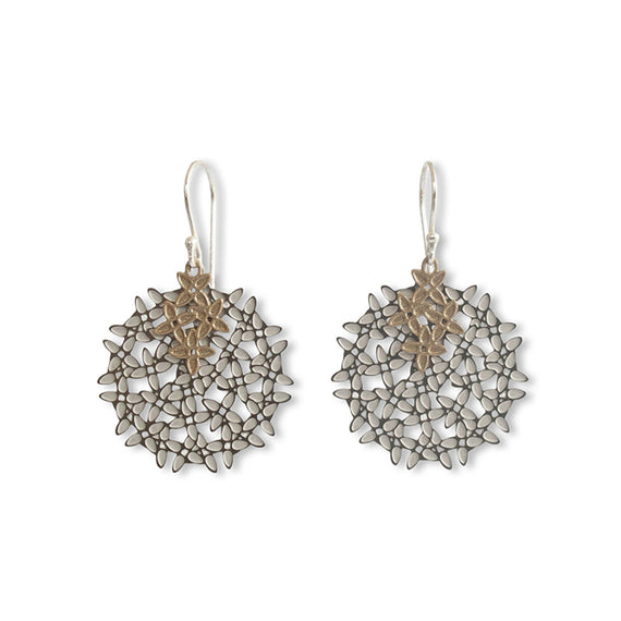 Pair of floral-patterned earrings on a white background