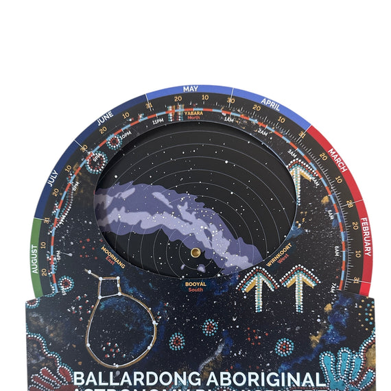 Ballardong Aboriginal Astronomy Planisphere with star map and Aboriginal designs.