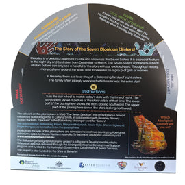 Educational display about the Seven Djookian Sisters with text and star diagram.