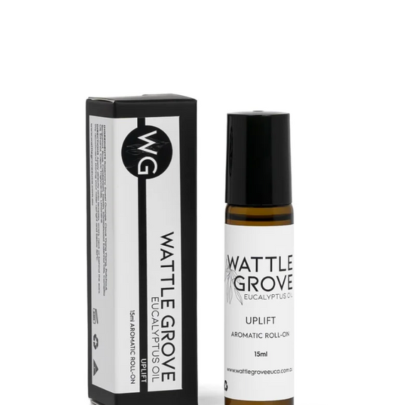Wattle Grove essential oil bottle and packaging on a white background