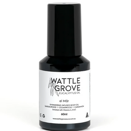 Bottle of Wattle Grove eucalyptus oil on a white background