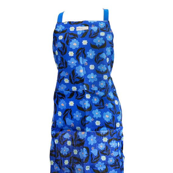 Blue floral apron on a white background