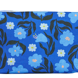 Blue pouch with floral pattern on a white background