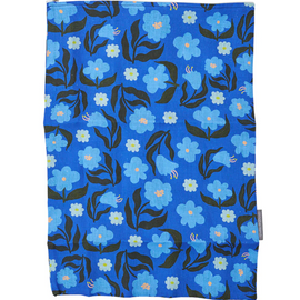 Blue pouch with floral pattern on a white background