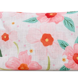 Floral-patterned pouch with a zipper on a white background