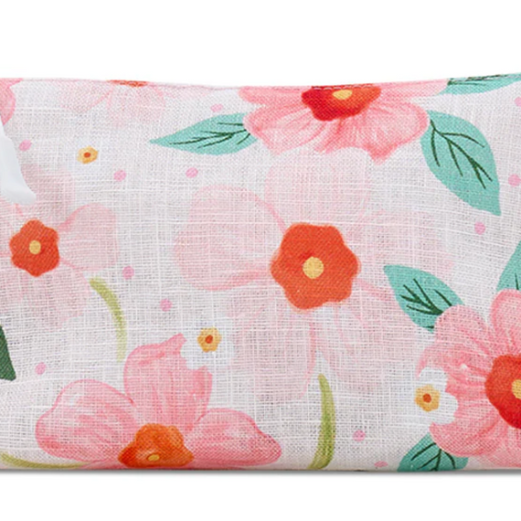Floral-patterned pouch with a zipper on a white background