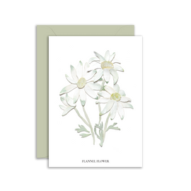 Floral card with white flowers and a green envelope on a white background