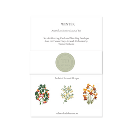 Set of 6 greeting cards with winter-themed artwork on a white background