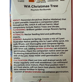 Back of a seed packet for WA Christmas Tree with text and branding details.