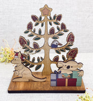 Wooden Christmas Tree with a Kangaroo and Koala