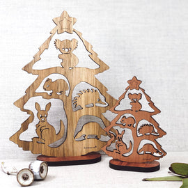 Two Wooden Christmas Tree Decorations