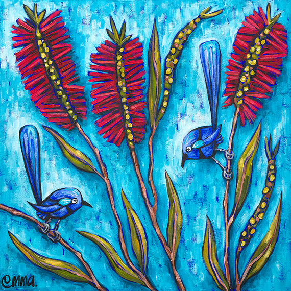 Blooming Blue Wrens Print