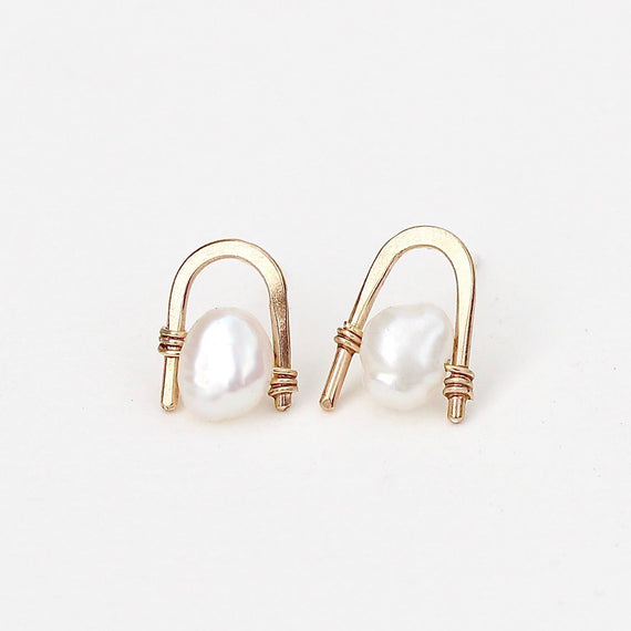 Pearl Staple Stud Earrings