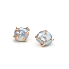 Grey Pearl Raw Stud Earrings