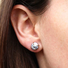 Grey Pearl Raw Stud Earrings