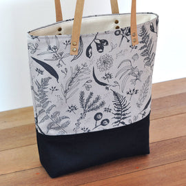 Gathered Black on Grey Lined Tote