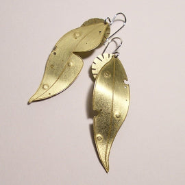 Gum Leaf and Bloom Brass Earrings